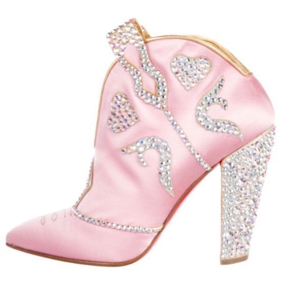 Christian Louboutin Lassodita Cowboy Boots Rare 38.5 pink cowgirl rhinestone